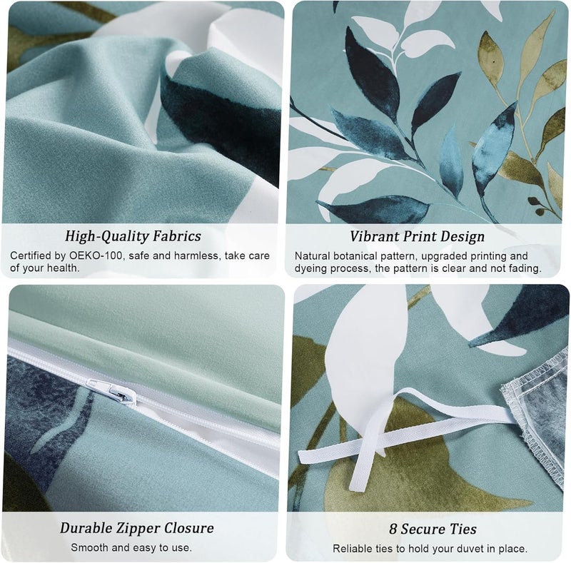 PHF Ultra Soft Floral Duvet Cover Twin Size, Printed Bedding Set 2 Pieces, Comfy Farmhouse Pattern Duvet Cover Set with 1 Pillow Shams, Zipper Closure and 6 Ties, 68"x90", Sage Green Botanical - Image 5