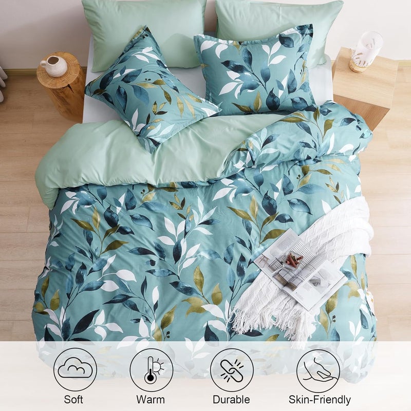 PHF Ultra Soft Floral Duvet Cover Twin Size, Printed Bedding Set 2 Pieces, Comfy Farmhouse Pattern Duvet Cover Set with 1 Pillow Shams, Zipper Closure and 6 Ties, 68"x90", Sage Green Botanical - Image 4