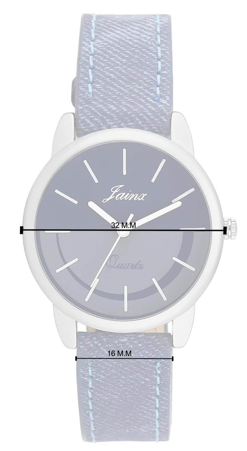 jainx Blue Denim Leather Strap Gift Set Analog Wrist Watch for Couple - JC439 - Image 3
