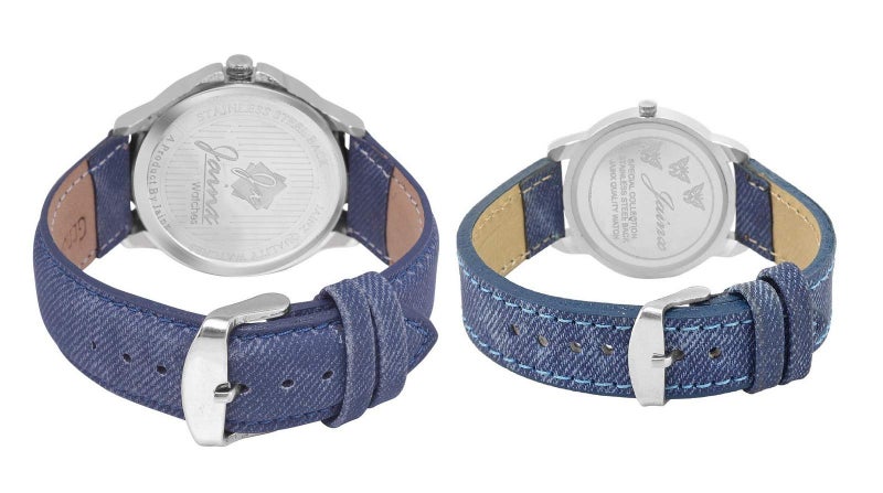 jainx Blue Denim Leather Strap Gift Set Analog Wrist Watch for Couple - JC439 - Image 4