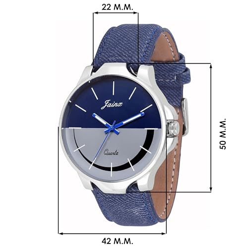 jainx Blue Denim Leather Strap Gift Set Analog Wrist Watch for Couple - JC439 - Image 2