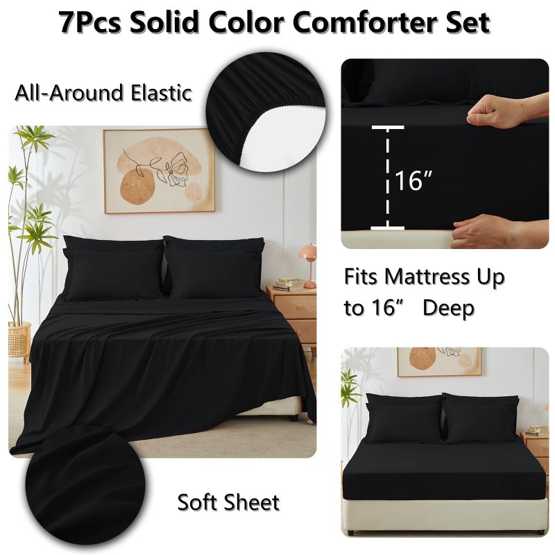 CozyLux King Comforter Set Black, 7 Pieces Bed in a Bag Soft Bedding Comforter Set with Sheets, All Season Boho 7PC Bed Sets with Comforter, Fitted Sheets, Flat Sheets, Pillow Shams and Pillowcases - Image 5