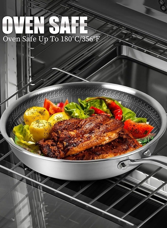 Bukela 28CM Stainless Steel Frying Pan with Lid, Nonstick Fry Pan with Honeycomb Carving, Induction Skillet Compatible with All Cooktops, Stay-Cool Handle, Dishwasher & Oven Safe, Non-Toxic - Image 5