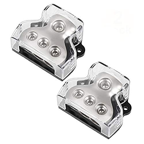 VonSom 3 Way Power Distribution Block, 1x 0 Gauge in / 3X 4 Gauge Out Amp Power Distribution Ground Distributor Connecting Block for Car Amplifier Audio Splitter 2 Pack - Image 1