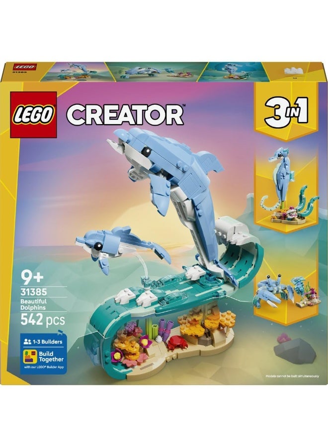 LEGO Creator 3in1 Sea Animals: Beautiful Dolphins Toy - Sea Animal Figure Transforms into a Seahorse or Crab - DIY Room Decor Idea - Creative Gift for 9+ Year Old Girls & Boys - 31385 - Image 2