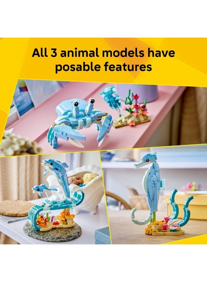 LEGO Creator 3in1 Sea Animals: Beautiful Dolphins Toy - Sea Animal Figure Transforms into a Seahorse or Crab - DIY Room Decor Idea - Creative Gift for 9+ Year Old Girls & Boys - 31385 - Image 4