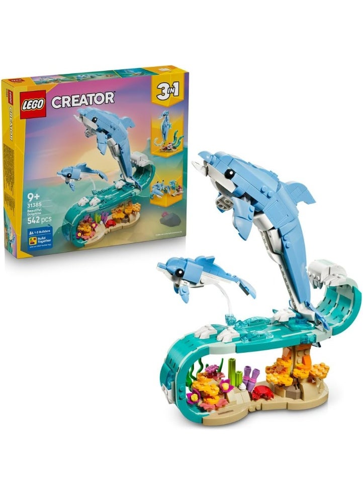 LEGO Creator 3in1 Sea Animals: Beautiful Dolphins Toy - Sea Animal Figure Transforms into a Seahorse or Crab - DIY Room Decor Idea - Creative Gift for 9+ Year Old Girls & Boys - 31385 - Image 1