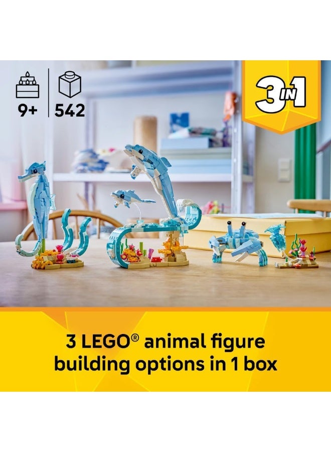 LEGO Creator 3in1 Sea Animals: Beautiful Dolphins Toy - Sea Animal Figure Transforms into a Seahorse or Crab - DIY Room Decor Idea - Creative Gift for 9+ Year Old Girls & Boys - 31385 - Image 3