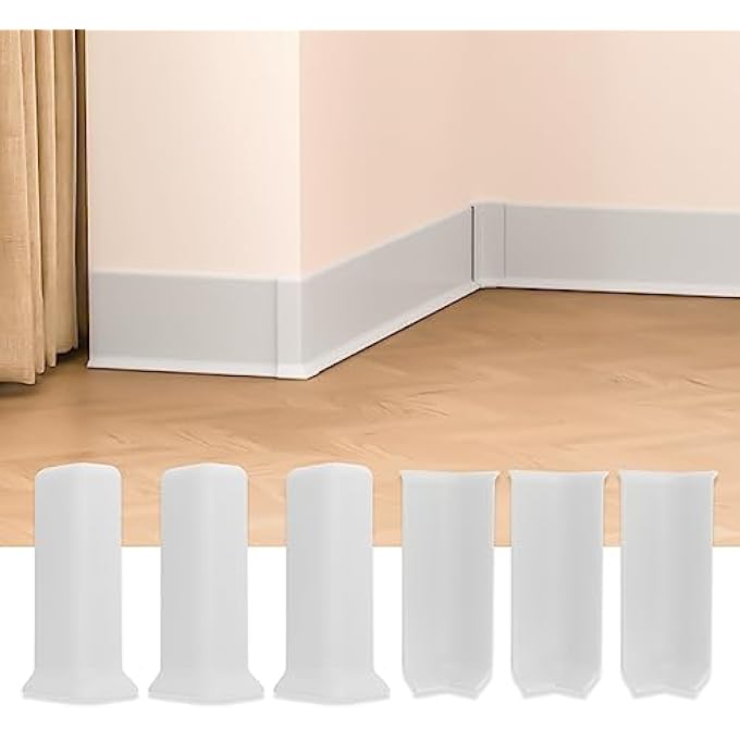 BASEBOARD CORNER BLOCKS 6INCH HEIGHT, SELF ADHESIVE 3 INSIDE + 3 OUTSIDE CORNERS-CONNECTOR BETWEEN THE COVE BASE WALL BASE RUBBER MOULDING TRIM, PERFECT MATCH FOR OUR S152 BASEBOARD(WHITE) - Image 1