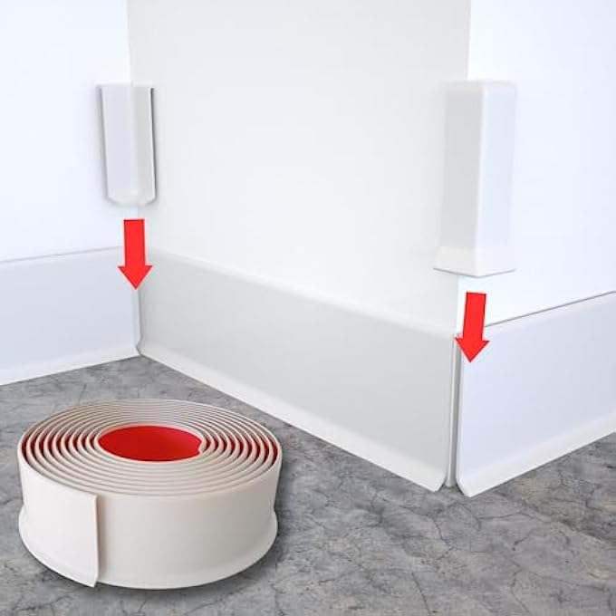 BASEBOARD CORNER BLOCKS 6INCH HEIGHT, SELF ADHESIVE 3 INSIDE + 3 OUTSIDE CORNERS-CONNECTOR BETWEEN THE COVE BASE WALL BASE RUBBER MOULDING TRIM, PERFECT MATCH FOR OUR S152 BASEBOARD(WHITE) - Image 3