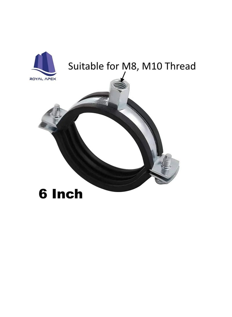 Heavy Duty Adjustable Two-screw Pipe Galvanized Iron (GI) Clamp with Rubber Lined or Unlined for Wall Ceiling Mount Pipe Supports, Split Ring Hanger (6 Inch, Pack of 5)  - Image 1
