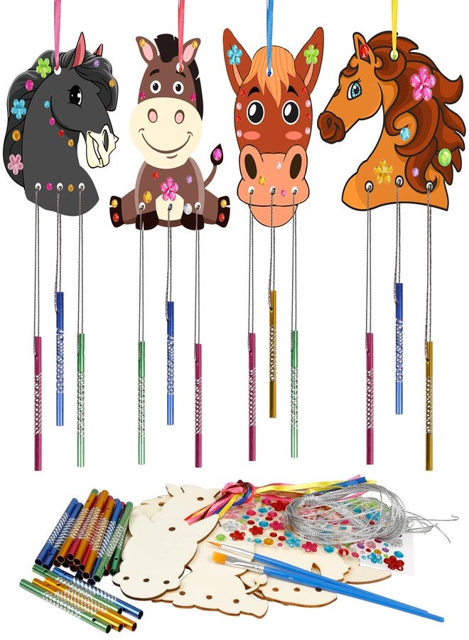 Fennoral 8 Pack Wind Chime Kit for Kids Make Your Own Horse Head Wind Chime Wooden Arts and Crafts for Girls Boys Ornaments DIY Coloring Horse Craft for Art Activity Birthday Party Supplies - Image 1