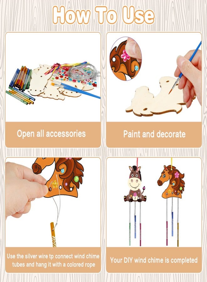 Fennoral 8 Pack Wind Chime Kit for Kids Make Your Own Horse Head Wind Chime Wooden Arts and Crafts for Girls Boys Ornaments DIY Coloring Horse Craft for Art Activity Birthday Party Supplies - Image 3