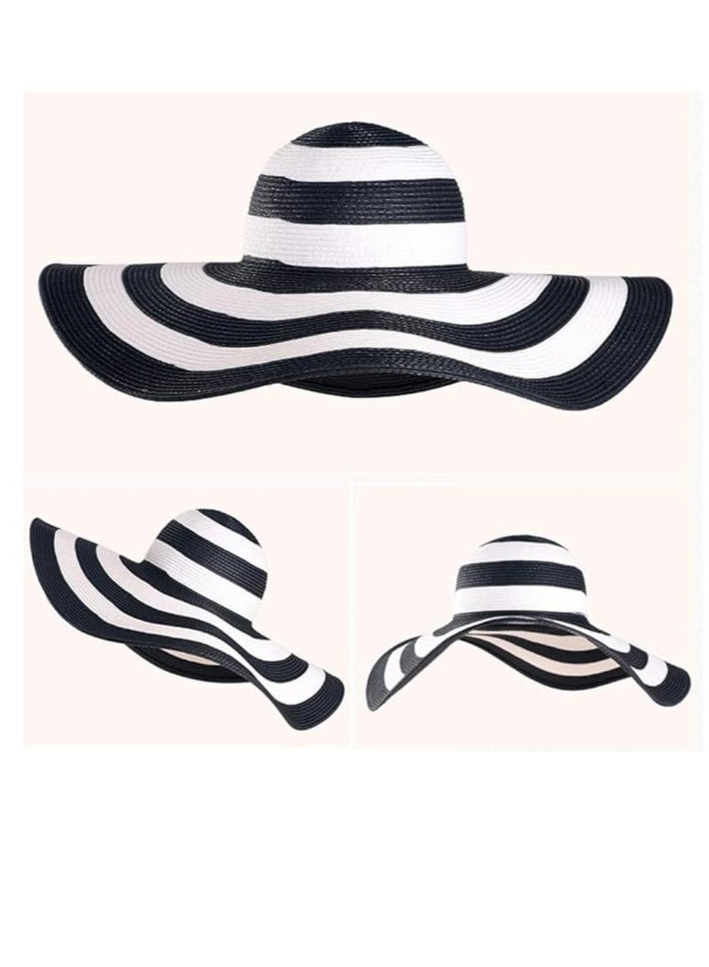 DUNISO Beach Straw Sun Hat for Women,Foldable Wide Brim Cap, UPF 50+ UV Protection, Black and White Striped Straw Hat, Packable Summer Travel Floppy Hat ﻿ - Image 5