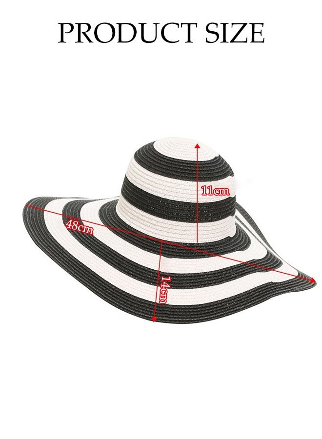 DUNISO Beach Straw Sun Hat for Women,Foldable Wide Brim Cap, UPF 50+ UV Protection, Black and White Striped Straw Hat, Packable Summer Travel Floppy Hat ﻿ - Image 2