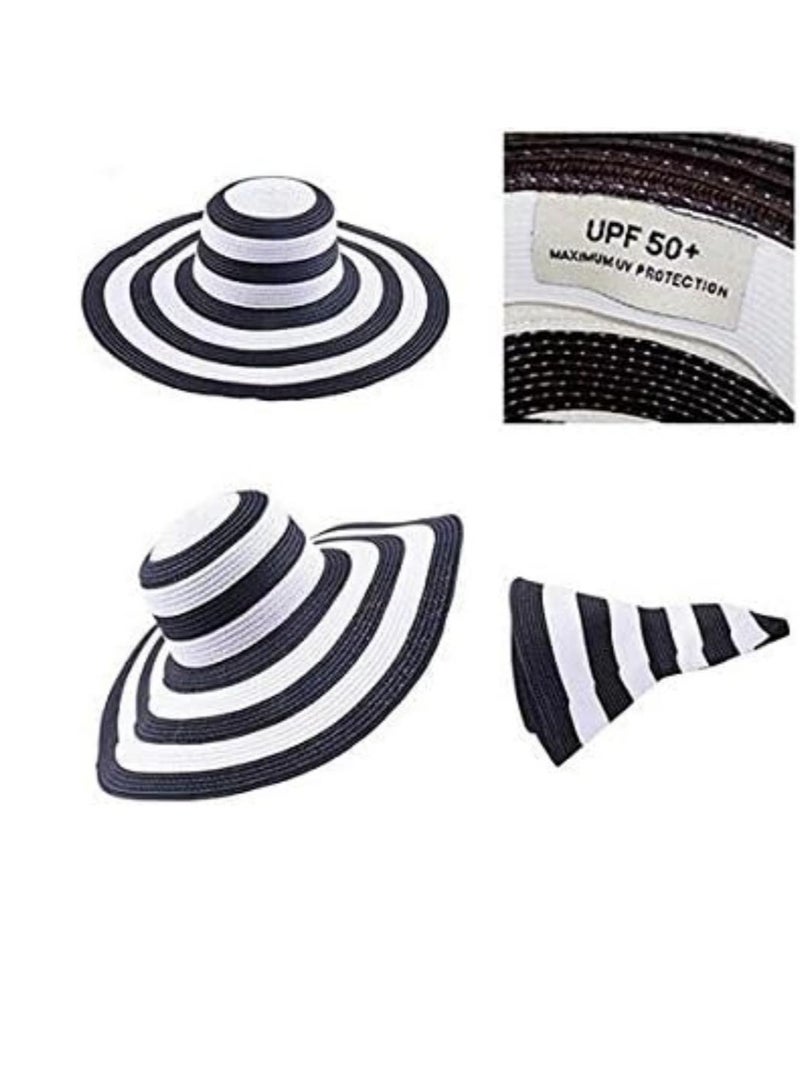 DUNISO Beach Straw Sun Hat for Women,Foldable Wide Brim Cap, UPF 50+ UV Protection, Black and White Striped Straw Hat, Packable Summer Travel Floppy Hat ﻿ - Image 4