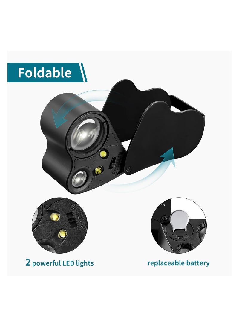 عدسة مكبرة للمجوهرات قابلة للطي مع تكبير 30X و60X وإضاءة LED ساطعة مثالية لفحص الأحجار الكريمة والمجوهرات والعملات المعدنية والطوابع والمزيد - Image 5