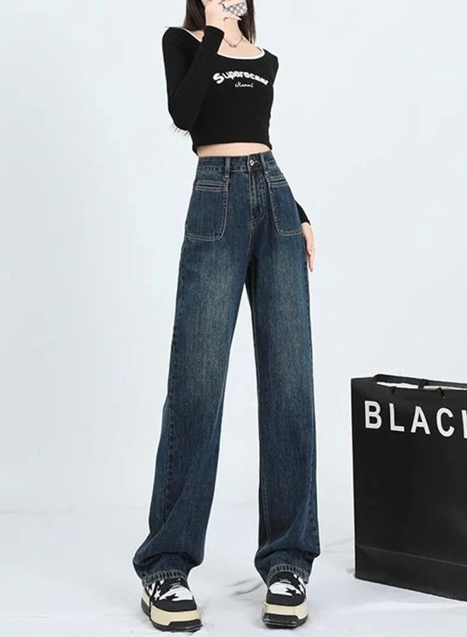 يونيكي Blue Cotton Straight Fit High-Rise Jeans