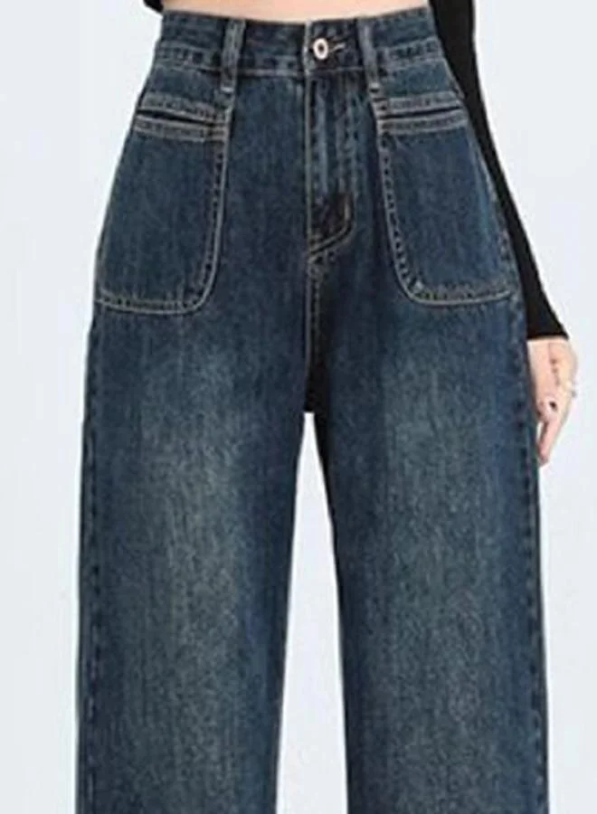 يونيكي Blue Cotton Straight Fit High-Rise Jeans