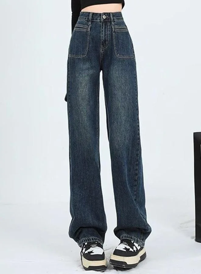 يونيكي Blue Cotton Straight Fit High-Rise Jeans