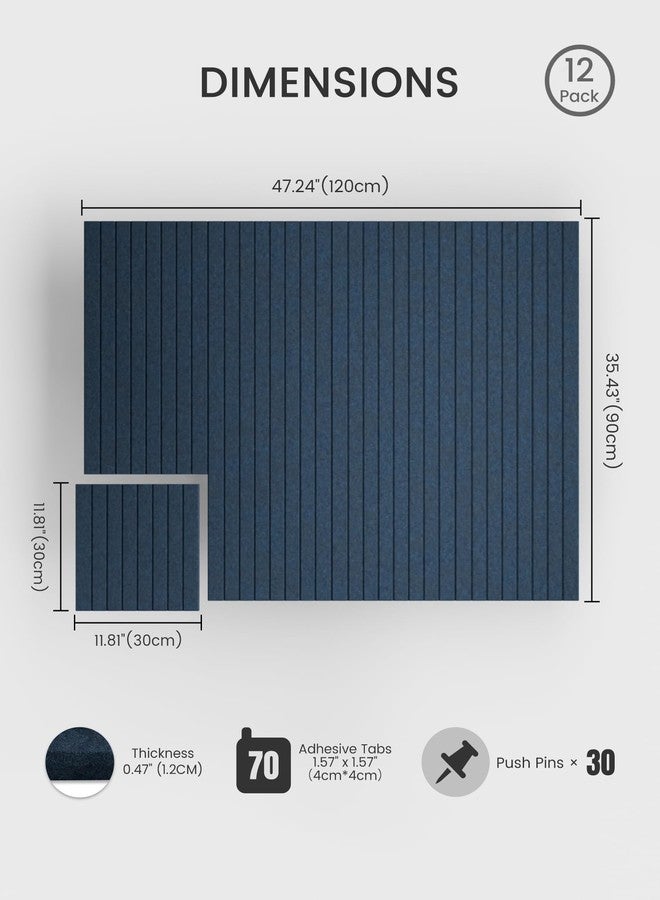 Bumusty Large Cork Board 48"x36" Alternative - 12 Pack Felt Wall Tiles with 70 Safe Removable Adhesive Tabs, 30 Pushpins, Cork Boards for Walls Pin Board Bulletin Board Office Decor -Navy Blue - Image 2