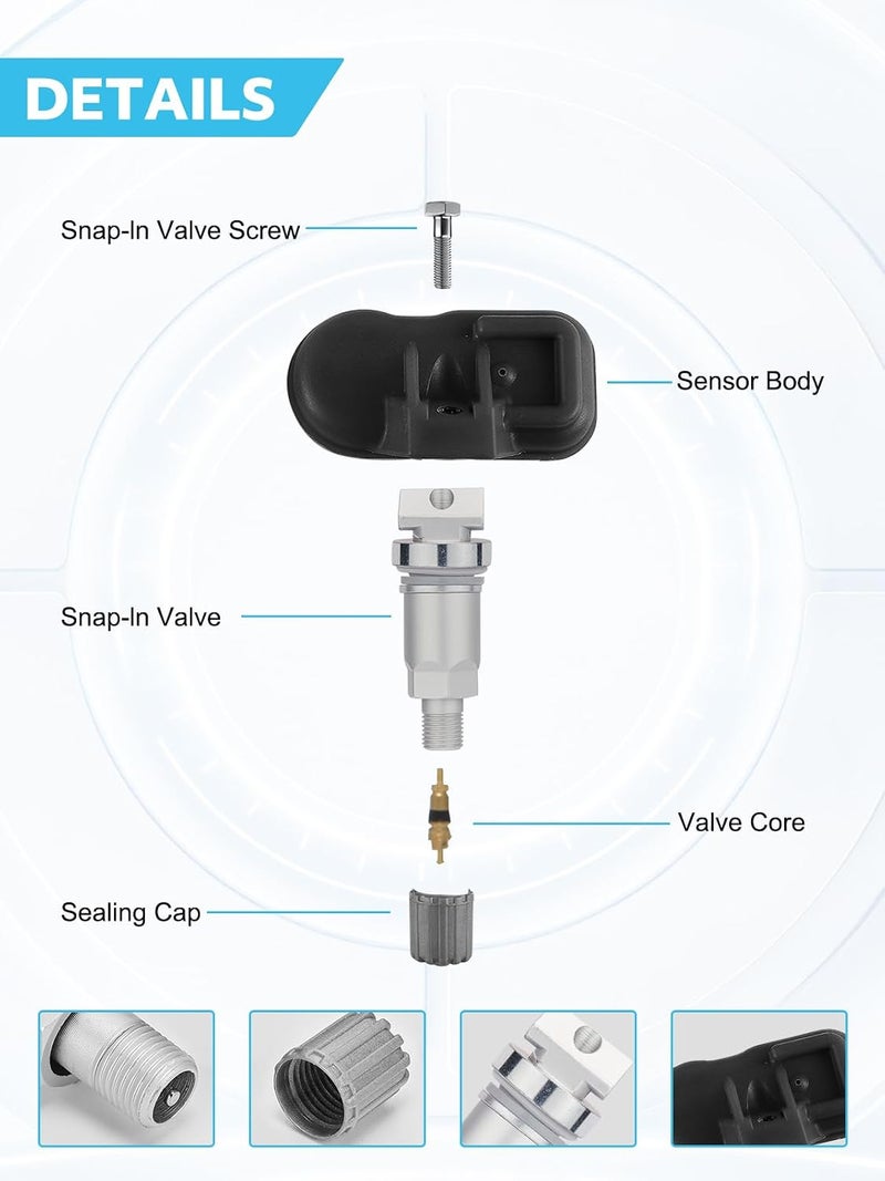 TAUTOY مستشعر TPMS من ، مستشعرات ضغط الإطارات GM 433 ميجاهرتز بديل لشيفروليه/شيفروليه كاديلاك بويك جي إم سي بديل# 13598773, 13589601, 13506028, 13594222، 4 قطع - Image 4