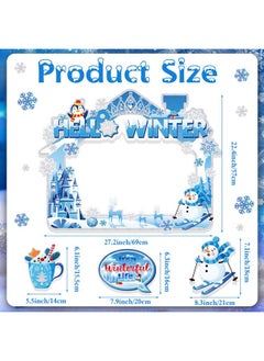HOWAF HOWAF 31pcs Winter Photo Booth Props with Hello Winter Paper Photo Frame, Snowflake Frozen Party Decorations Photo Props for Winter Wonderland Xmas Holiday Party Supplies Selfie Frame Photo Props  - Image 3