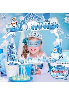 HOWAF HOWAF 31pcs Winter Photo Booth Props with Hello Winter Paper Photo Frame, Snowflake Frozen Party Decorations Photo Props for Winter Wonderland Xmas Holiday Party Supplies Selfie Frame Photo Props  - Image 5