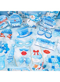 HOWAF HOWAF 31pcs Winter Photo Booth Props with Hello Winter Paper Photo Frame, Snowflake Frozen Party Decorations Photo Props for Winter Wonderland Xmas Holiday Party Supplies Selfie Frame Photo Props  - Image 4