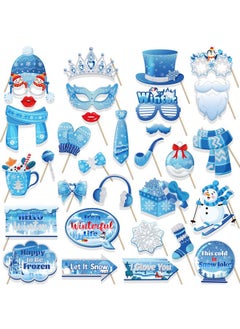 HOWAF HOWAF 31pcs Winter Photo Booth Props with Hello Winter Paper Photo Frame, Snowflake Frozen Party Decorations Photo Props for Winter Wonderland Xmas Holiday Party Supplies Selfie Frame Photo Props  - Image 2
