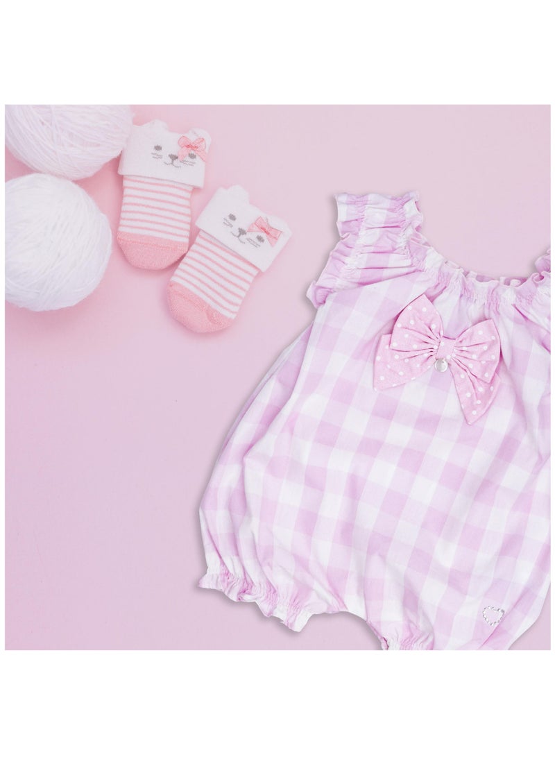 MOON 100% Cotton  Romper 0-3M Pink - Pink Gingham - Image 5