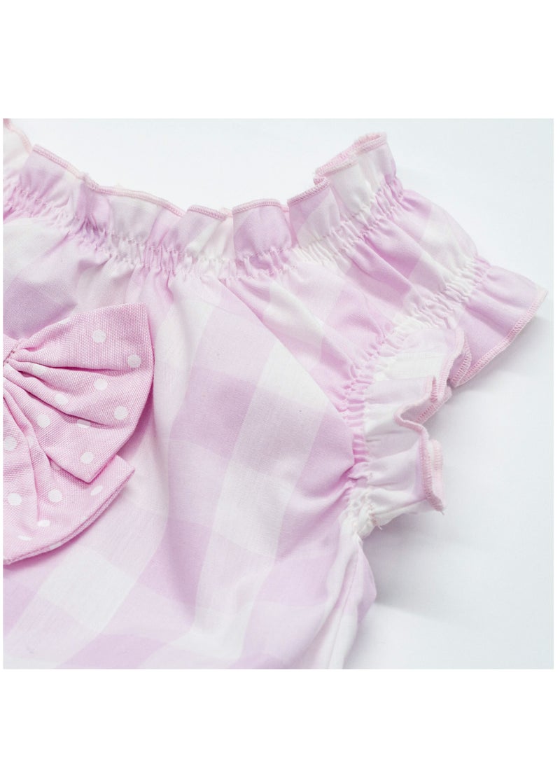 MOON 100% Cotton  Romper 0-3M Pink - Pink Gingham - Image 4