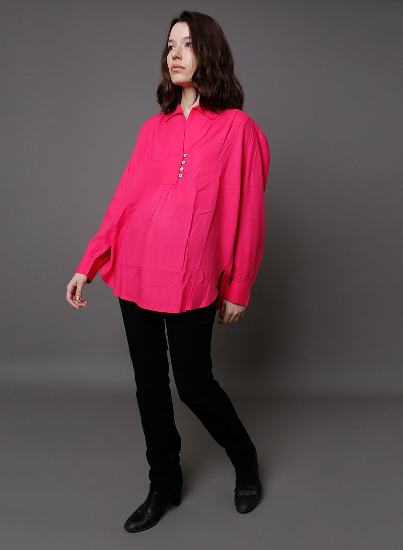 HIGH STAR Shirt Collar Cuffed Sleeves Cotton Shirt Style Top for Women - Image 5