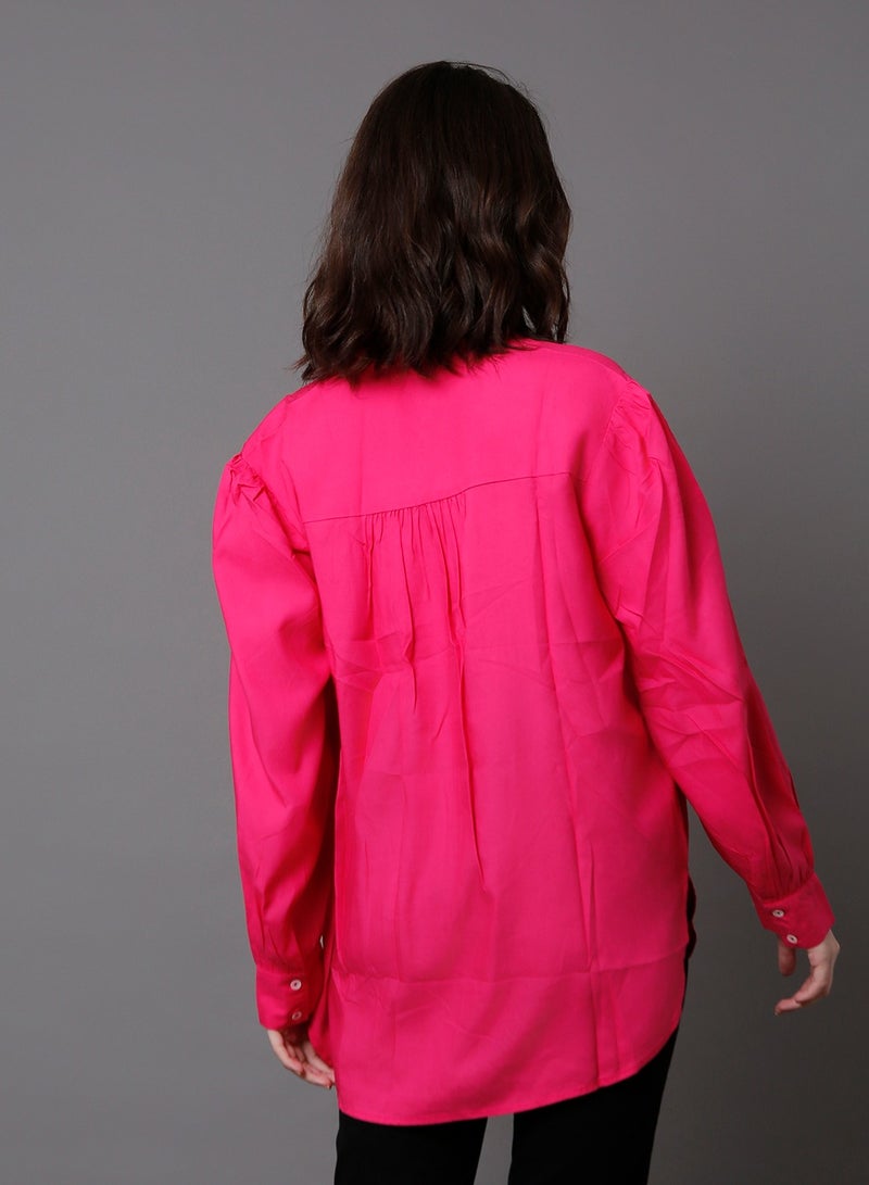 HIGH STAR Shirt Collar Cuffed Sleeves Cotton Shirt Style Top for Women - Image 3