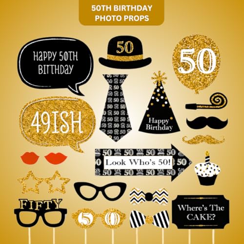 Wanna Party 50Th Birthday Photo Props-20 Pieces, Black - Image 2