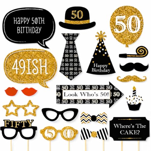 Wanna Party 50Th Birthday Photo Props-20 Pieces, Black - Image 1