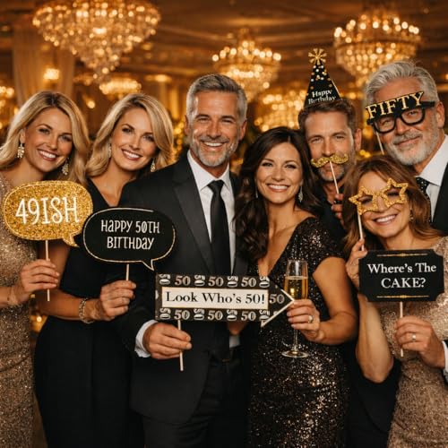 Wanna Party 50Th Birthday Photo Props-20 Pieces, Black - Image 4
