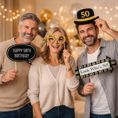 Wanna Party 50Th Birthday Photo Props-20 Pieces, Black - Image 3