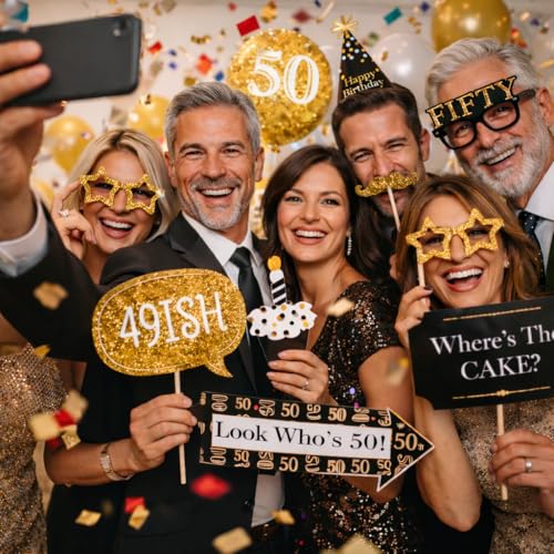 Wanna Party 50Th Birthday Photo Props-20 Pieces, Black - Image 5