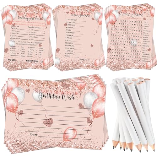 Fumete 100 Pcs Who Knows The Birthday Girl Best Cards with 20 Pre Pointed Pencils Set for 20 Guests Girls Birthday Night Game Ideas Girls Her Sleepover Party Supplies 4 ActivitiesBalloon - Image 1