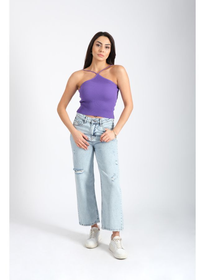 لندونيلا بلوزة قصيرة مع نمط الرسن للرقبة - Free Size - 100125 - Image 5