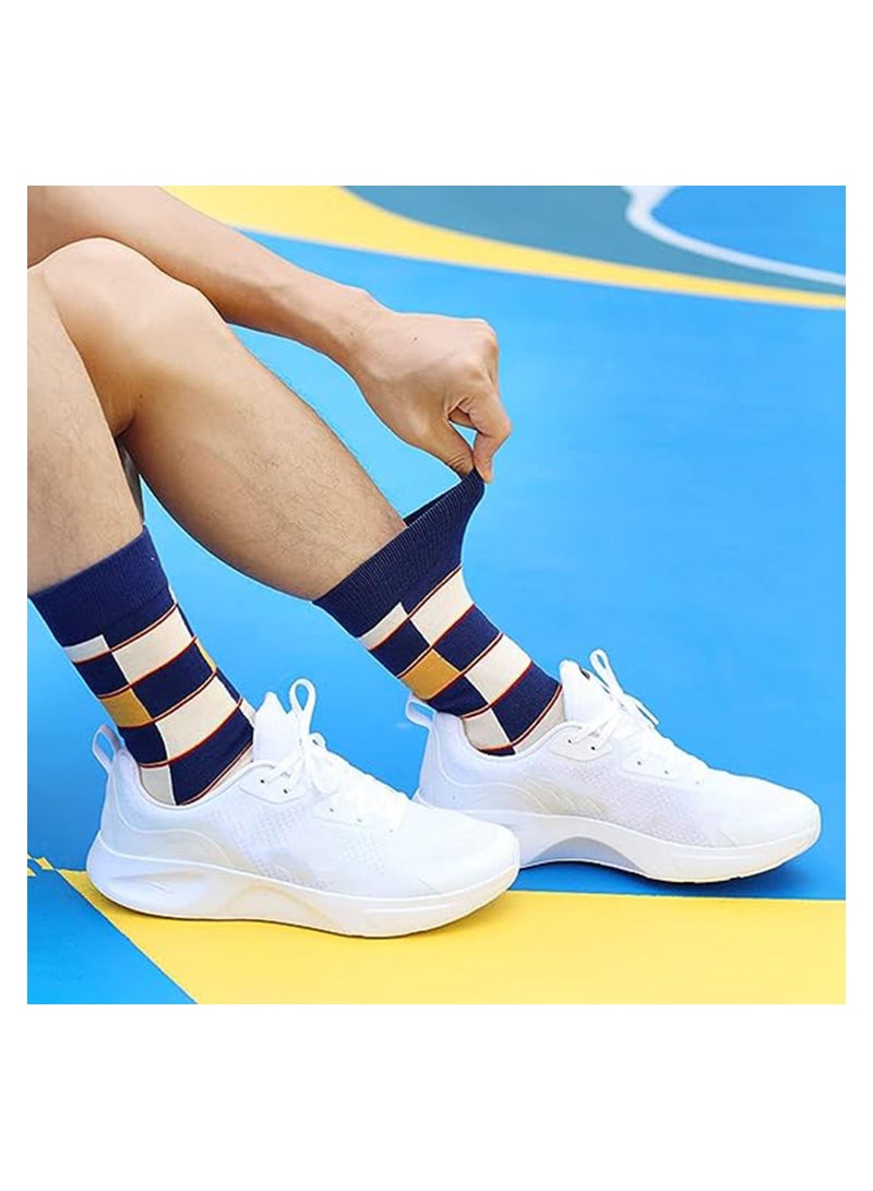 SYOSI Men's Dress Socks Funky Colorful Crew Socks Casual Cotton Patterned Socks Gifts for Men Dad Grandpa, 5 Pairs (Geometric) - Image 3
