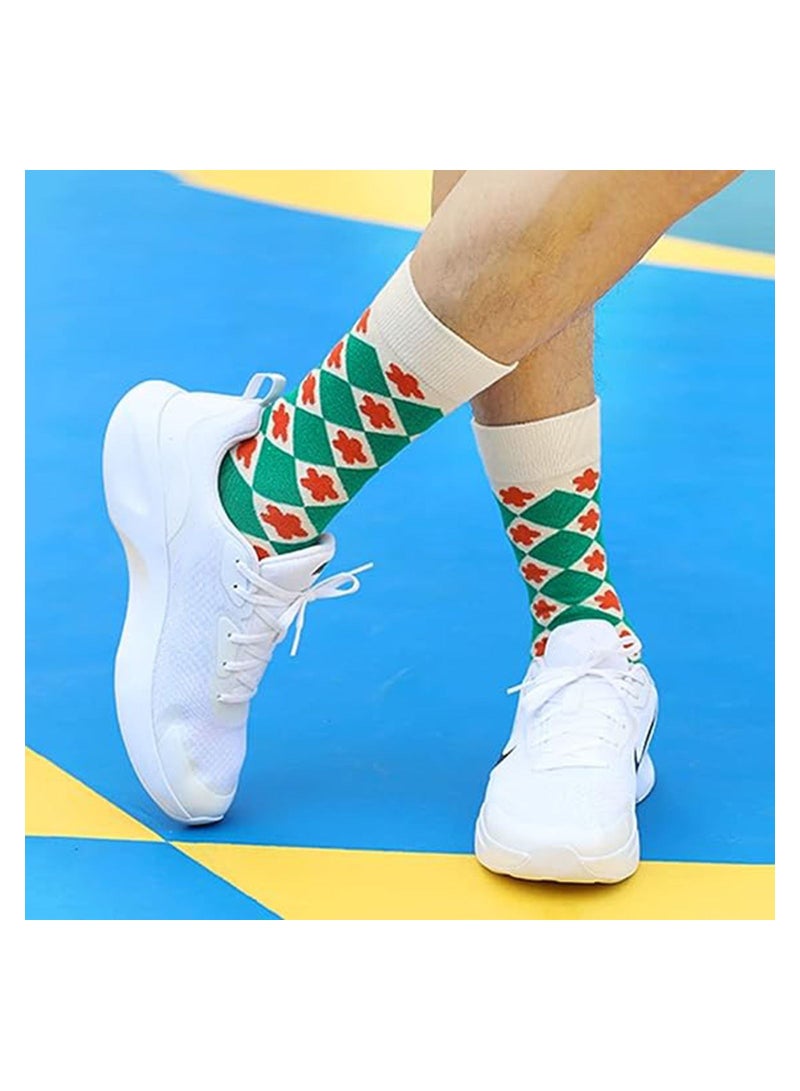 SYOSI Men's Dress Socks Funky Colorful Crew Socks Casual Cotton Patterned Socks Gifts for Men Dad Grandpa, 5 Pairs (Geometric) - Image 5
