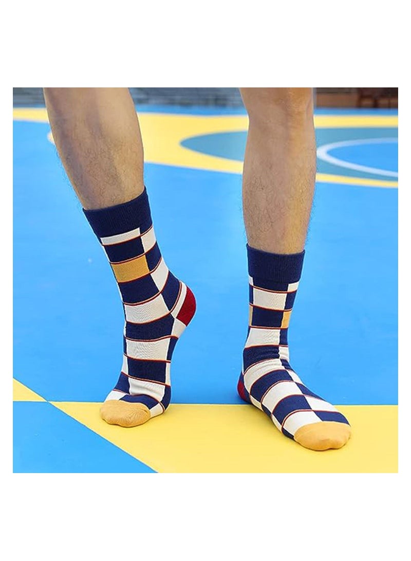 SYOSI Men's Dress Socks Funky Colorful Crew Socks Casual Cotton Patterned Socks Gifts for Men Dad Grandpa, 5 Pairs (Geometric) - Image 2