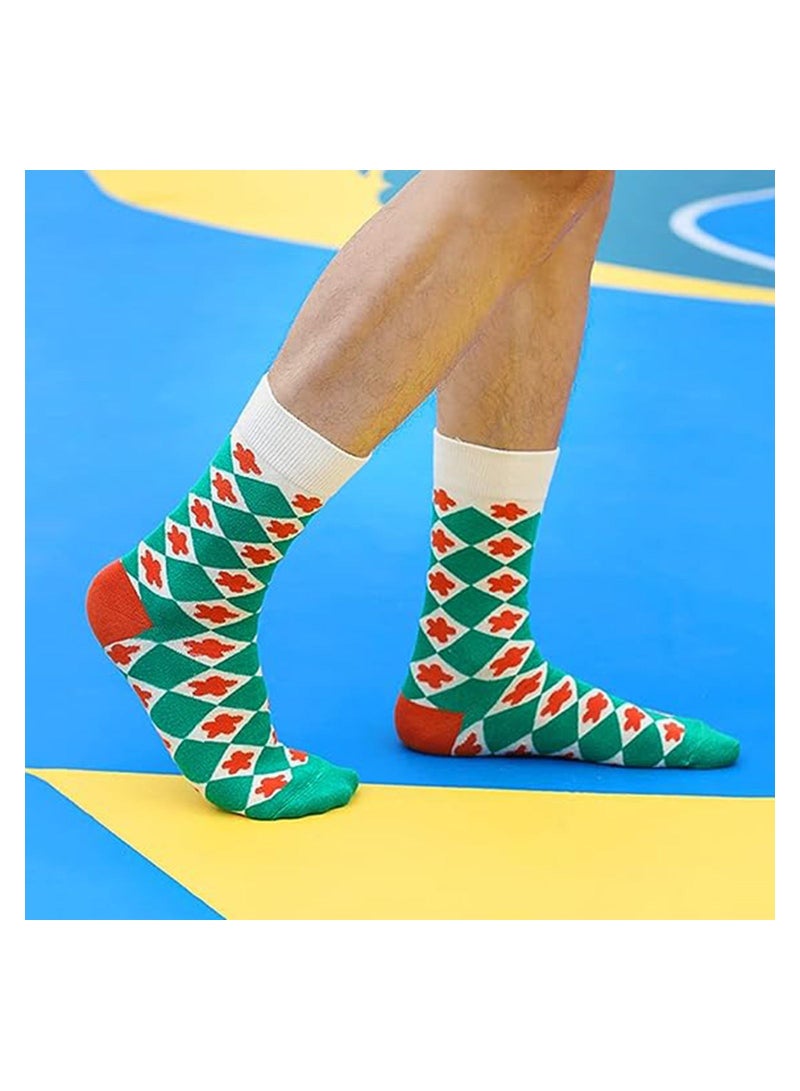 SYOSI Men's Dress Socks Funky Colorful Crew Socks Casual Cotton Patterned Socks Gifts for Men Dad Grandpa, 5 Pairs (Geometric) - Image 4