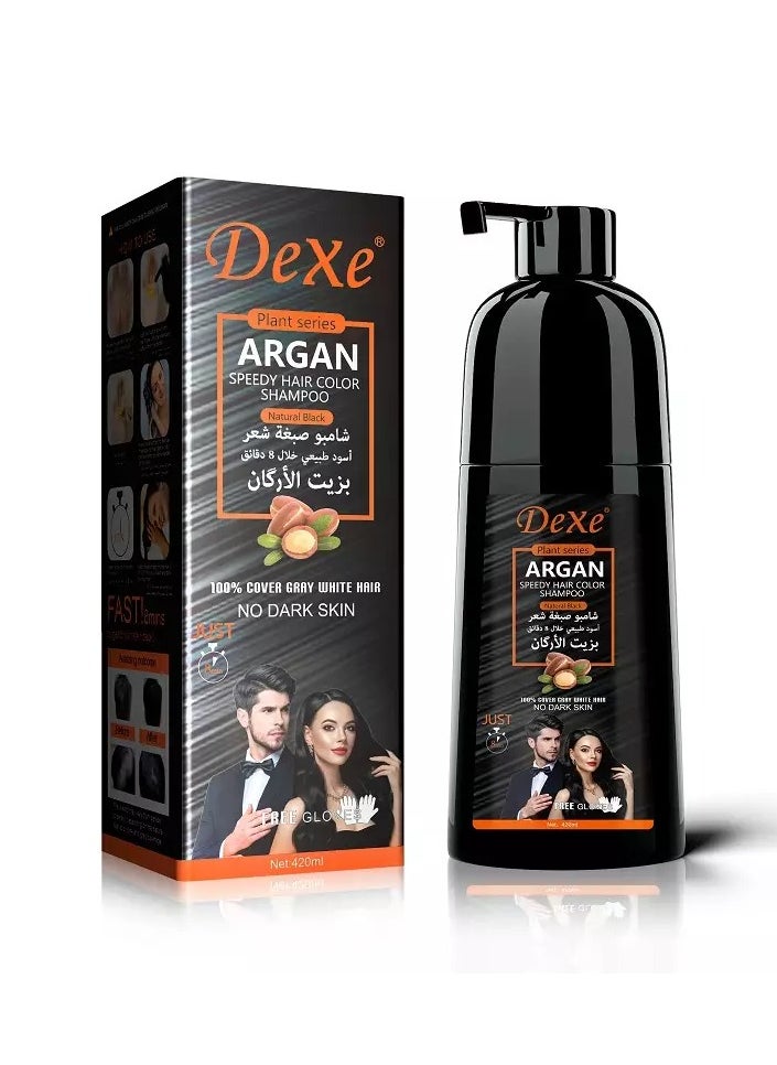 Dexe - Argan Speedy Hair Color Shampoo Natural Black 420 gram - Image 1