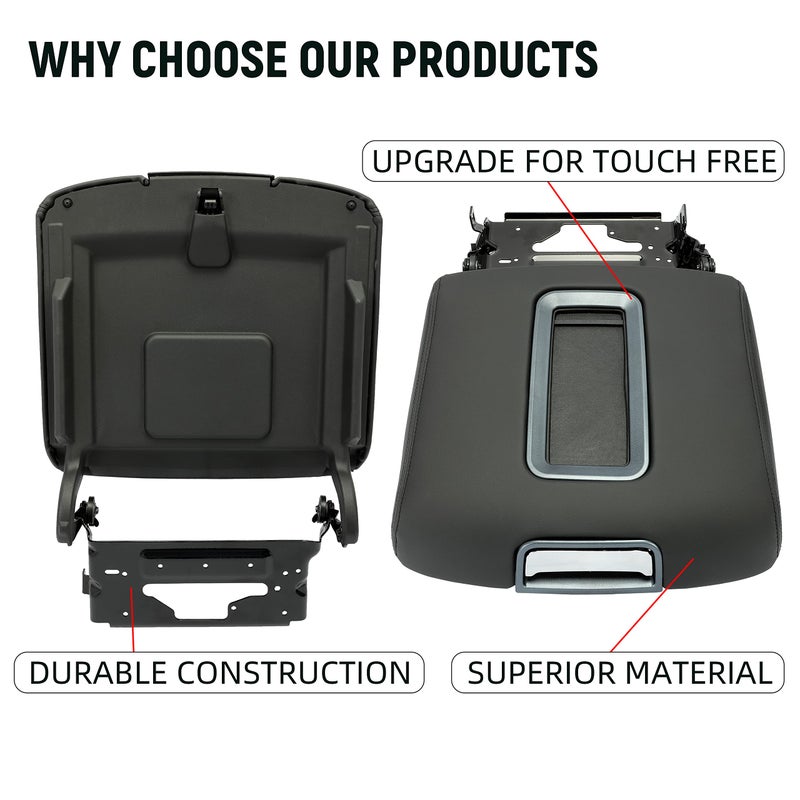 ECOTRIC Center Console Armrest Lid Compatible with 2014-2018 Chevrolet Silverado/GMC Sierra, 2015-2020 Tahoe Yukon Suburban Replace for 0227083AA L0227083AA w/Steel Bracket Black Artificial Leather - Image 3