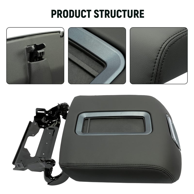 ECOTRIC Center Console Armrest Lid Compatible with 2014-2018 Chevrolet Silverado/GMC Sierra, 2015-2020 Tahoe Yukon Suburban Replace for 0227083AA L0227083AA w/Steel Bracket Black Artificial Leather - Image 2