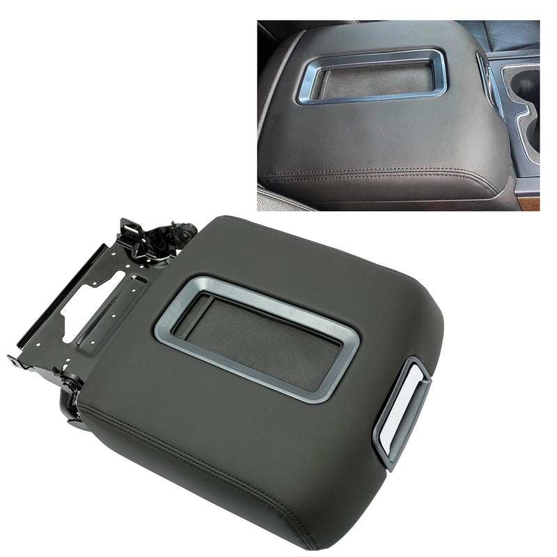 ECOTRIC Center Console Armrest Lid Compatible with 2014-2018 Chevrolet Silverado/GMC Sierra, 2015-2020 Tahoe Yukon Suburban Replace for 0227083AA L0227083AA w/Steel Bracket Black Artificial Leather - Image 1