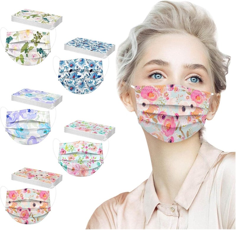 woobles 50PCS Spring Floral Disposable Face Masks for Women Adults with Design Colored Flower Paper Masks Full Face Protection B - Image 2